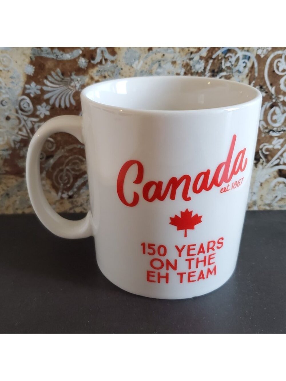 Canada 150 Years on the Eh Team Coffee Mug Indigo Red Maple Leaf